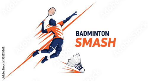 Badminton Action: Dynamic Smash Illustration of Athletic Movement and Intense Play