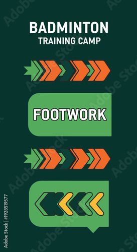 Badminton Camp Footwork Guidance Presented With Arrows, Directional Instruction And Training