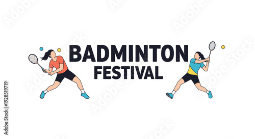 Badminton Festival Illustration Featuring Dynamic Players, Sport Event Concept Design