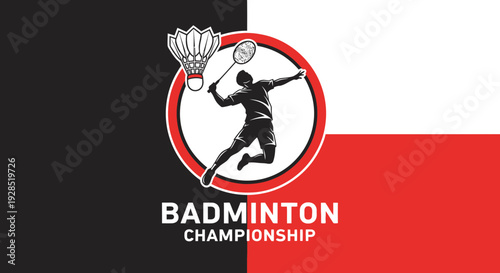 Badminton Championship Logo Featuring Player Silhouette and Shuttlecock in Action