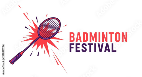 Badminton Festival Visual with a Racket and Explosion Elements in Vector Illustration