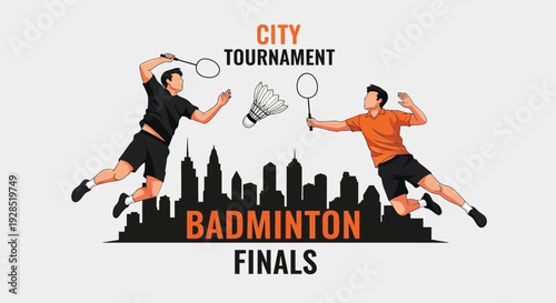 Badminton Finals: City Tournament Illustration Featuring Two Players in Dynamic Action