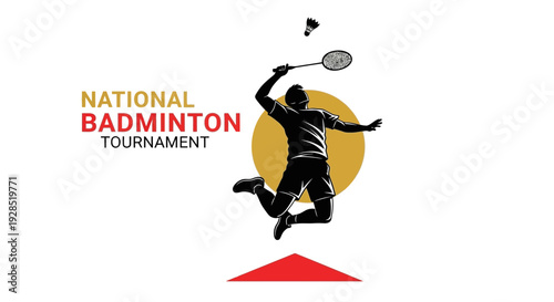 Badminton Championship Silhouette Over Geometric Backdrop Depicting National Tournament