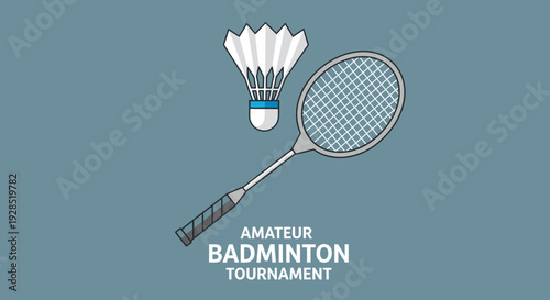Badminton Gear Illustration Depicting Amateur Tournament On Grey Backdrop Vector Graphics