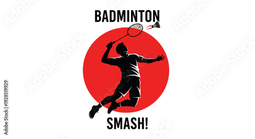 Badminton Player Silhouette Performing A Smash With A Red Circle Background