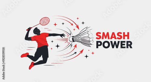 Badminton Player Smashing a Shuttlecock with Explosive Force in a Dynamic Composition