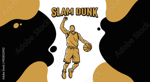Basketball Action: A Dynamic Slam Dunk Illustration Against Abstract Background