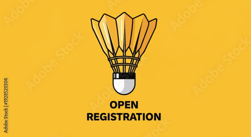 Badminton Tournament: Open Registration with Shuttlecock on Yellow Background