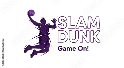 Basketball Action Silhouette Demonstrates a Powerful Slam Dunk Motion And The Game Is On Now