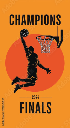 Basketball Champion Silhouette Performing a Slam Dunk for the 2024 Finals Competition