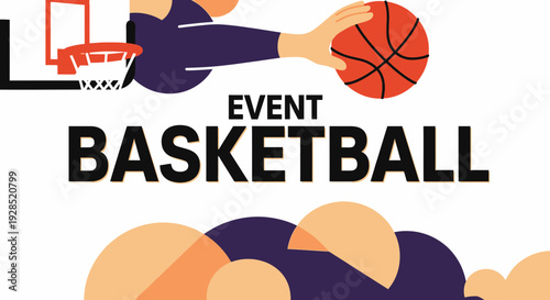 Basketball Event Illustration: Action Packed Sport Design With Basketball and Goal