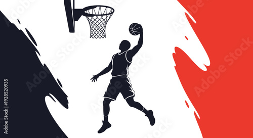 Basketball Player Performing a Dunk Silhouette Against a Abstract Color Splash Background