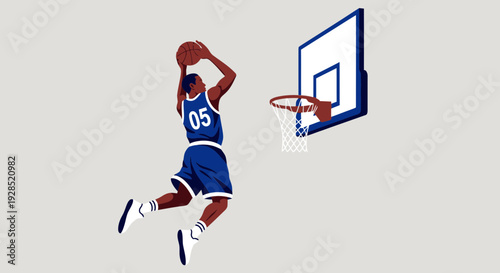 Basketball Player Performing a Slam Dunk During a Game, Isolated on a Simple Background