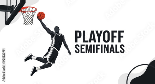 Basketball Player Performing a Slam Dunk During Playoff Semifinals Competition Illustration