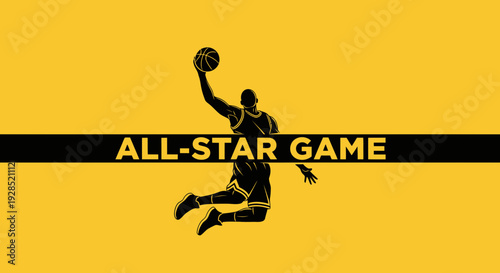 Basketball Player Silhouette With Ball Ready To Dunk At The All-Star Game