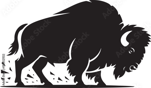 Black Bison Illustration Silhouette on White Background