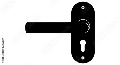 Black door handle illustration with a keyhole and mounting screws