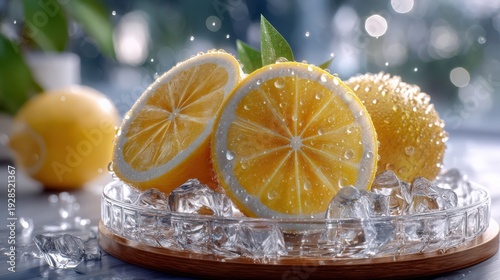 Fresh Lemon Slices on Ice Splash