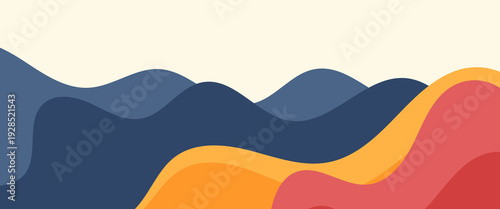 vibrant organic paper cut wave background featuring layered shapes in navy, orange, and red. abstract colorful wave shapes banner background. vector illustration. eps 10