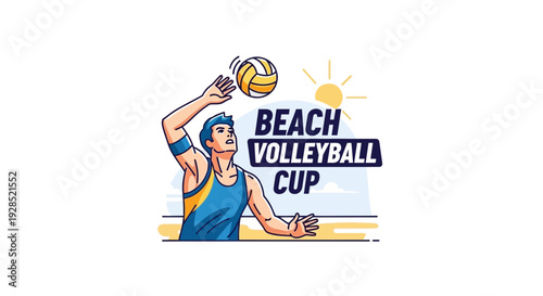 Beach Volleyball Competition: Athlete's Skillful Action during a Sunny Tournament Match