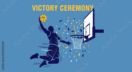 Basketball Victory Celebration Depicted With Dynamic Motion And Confetti Elements