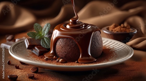 Chocolate Glaze Pouring Over Dessert Cake