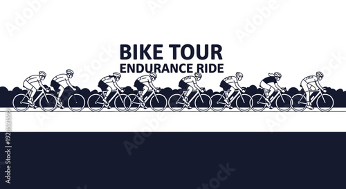 Bike Tour Endurance Ride Illustrative Design With Cyclists Silhouette In Dynamic Movement