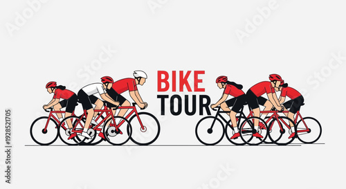Bike Tour Illustration: Cyclists Riding Together Promoting Recreation and Endurance