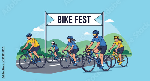 Bike Fest Celebrations Depicting Group Cycling Competition and Recreational Fun Activities