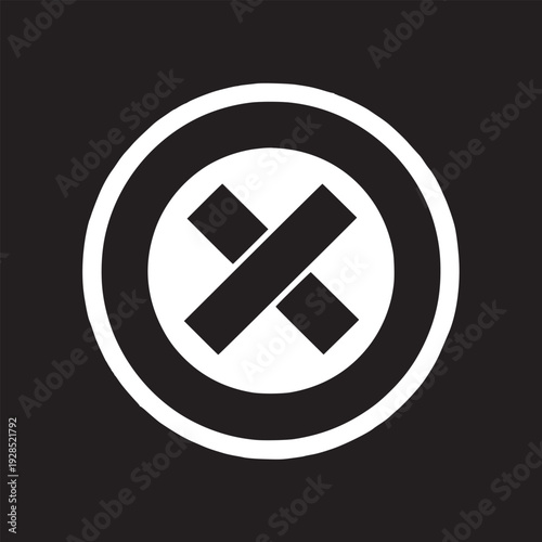 Bold black and white circular symbol with a stark cross design, conveying a strong modern aesthetic.