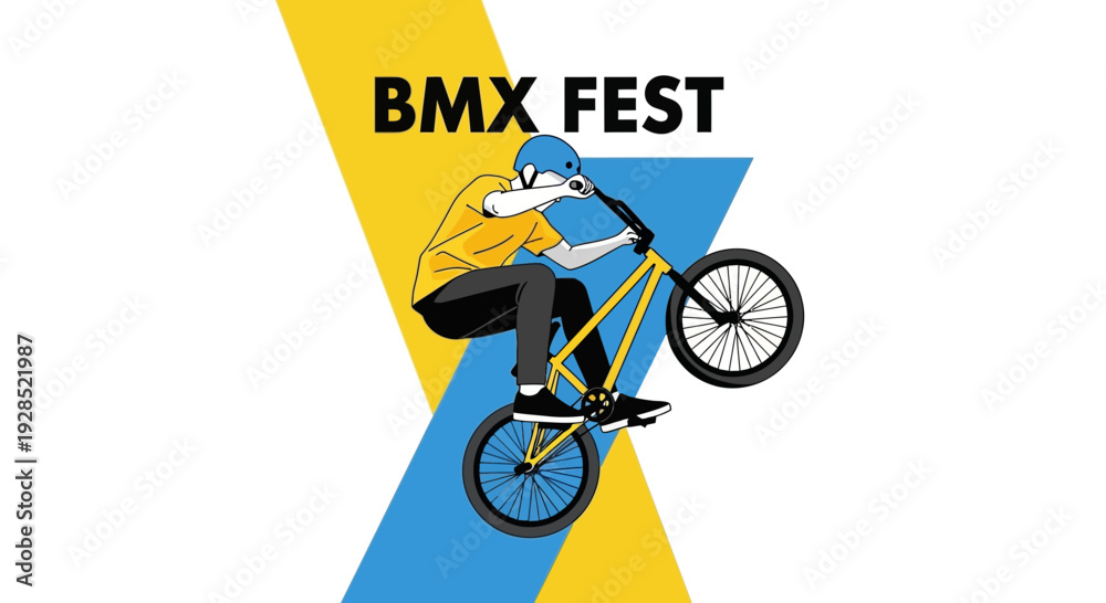 Fototapeta premium BMX Fest Illustration Of A Rider Performing A Trick On A Yellow And Black Bicycle