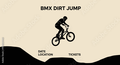BMX Dirt Jump Event Silhouetted Rider Soaring Through the Air on a Bicycle Adventure