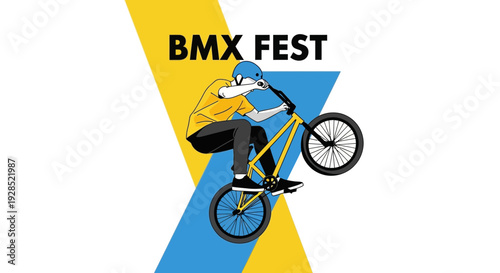 BMX Fest Illustration Of A Rider Performing A Trick On A Yellow And Black Bicycle