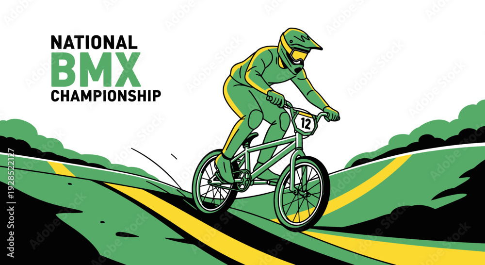 Naklejka premium BMX Racer in Action: National Championship Illustrative Depiction of Extreme Sport