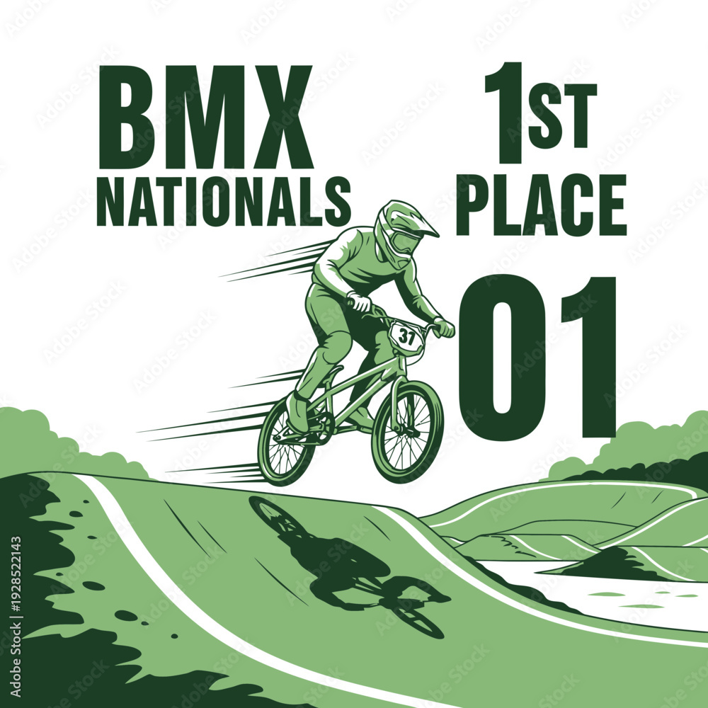 Fototapeta premium BMX Nationals First Place Winner Illustration Showcasing High-Flying Action and Triumph in