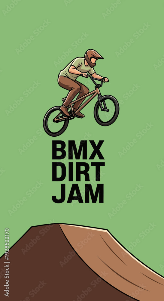 Naklejka premium BMX Rider Executes Extreme Stunt Over Dirt Ramp During Competitive Jam Session Action