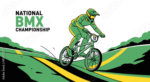 BMX Racer in Action: National Championship Illustrative Depiction of Extreme Sport