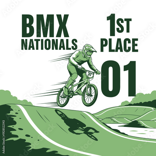 BMX Nationals First Place Winner Illustration Showcasing High-Flying Action and Triumph in