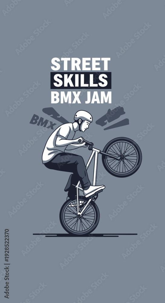 Obraz premium BMX Stunt Performer Showcasing Street Skills with Dynamic Bicycle Maneuver Display
