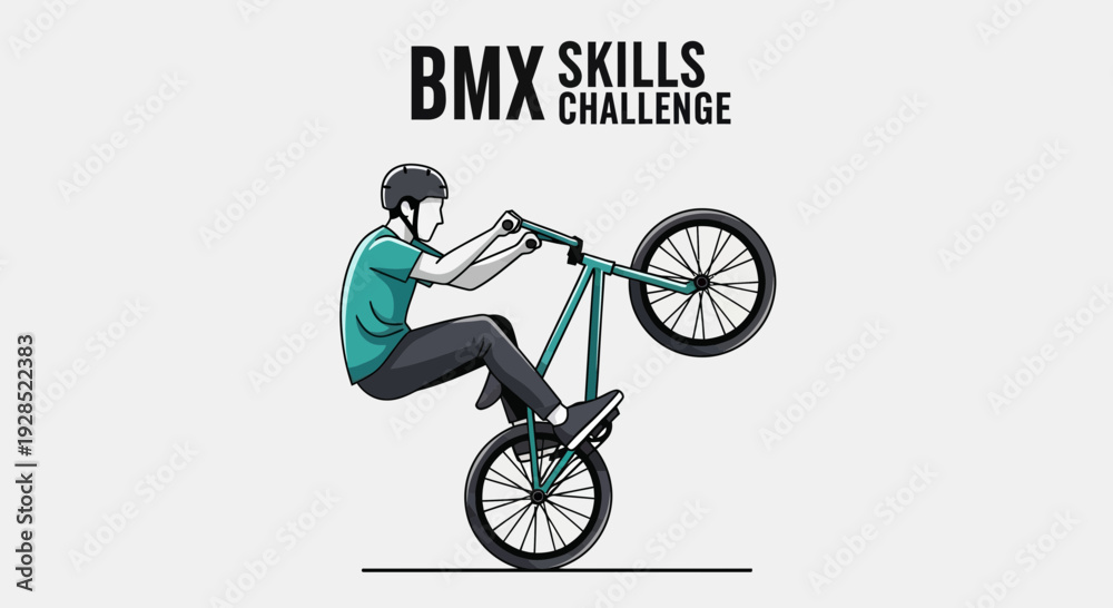 Obraz premium BMX Stunt Performed During Skills Challenge Depicted in a Clean and Illustrated Style