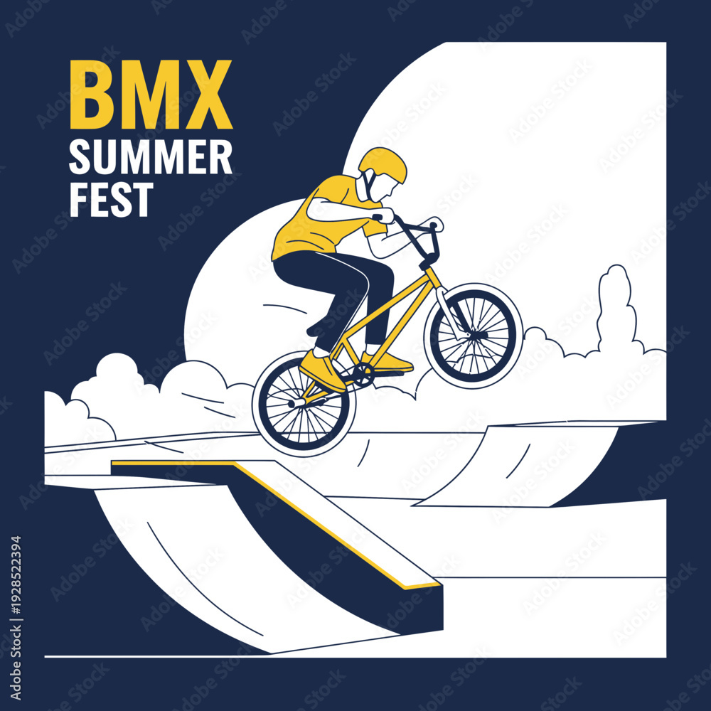Fototapeta premium BMX Summer Festival Illustration: A Dynamic and Energetic Design Showcasing Bike Acrobatics