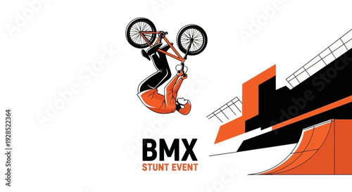 BMX Stunt Performer Executes A Flip On Ramp At A Competition In Orange And Black Style