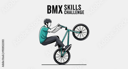 BMX Stunt Performed During Skills Challenge Depicted in a Clean and Illustrated Style