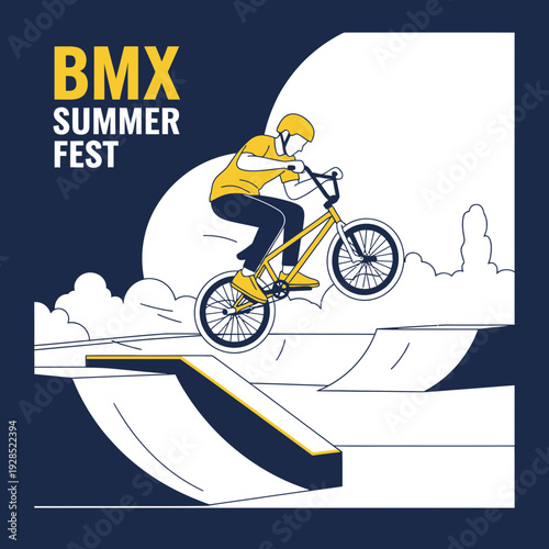 BMX Summer Festival Illustration: A Dynamic and Energetic Design Showcasing Bike Acrobatics