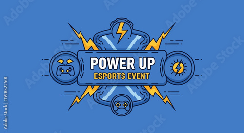 Bold Esports Event Design Showcasing Dynamic Gaming Action with Energy and Power