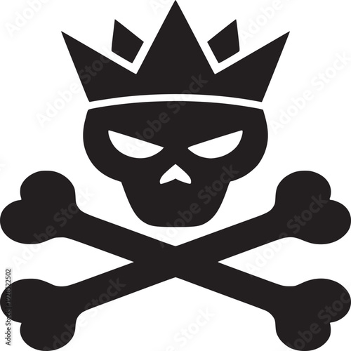 Striking skull and crossbones with regal crown signifies danger, power, and rebellion