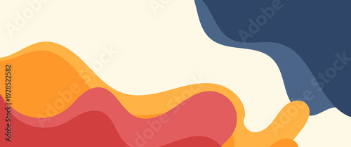 vibrant organic paper cut wave background featuring layered shapes in navy, orange, and red. abstract colorful wave shapes banner background. vector illustration