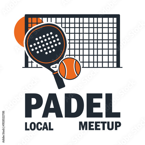 Bold Padel Sport Logo Design Depicting Racket, Ball, and Net Against White Background