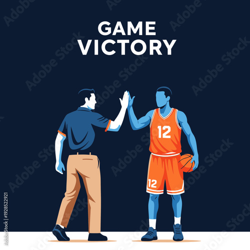 Celebratory High Five Between Coach and Athlete After Basketball Game Victory