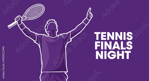 Celebratory Moment of a Tennis Champion: Finals Night Triumph Illustrated in Purple